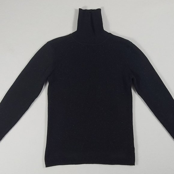 LIZ CLAIBORNE Turtleneck Black Sparkle Stretch Womens Medium Metallic Thread - Picture 2 of 9